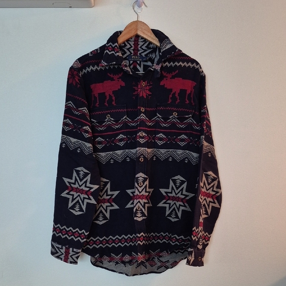 Vintage Polo Ralph Lauren Aztec Southwestern Navajo Moose Shirt Size L - Picture 1 of 5